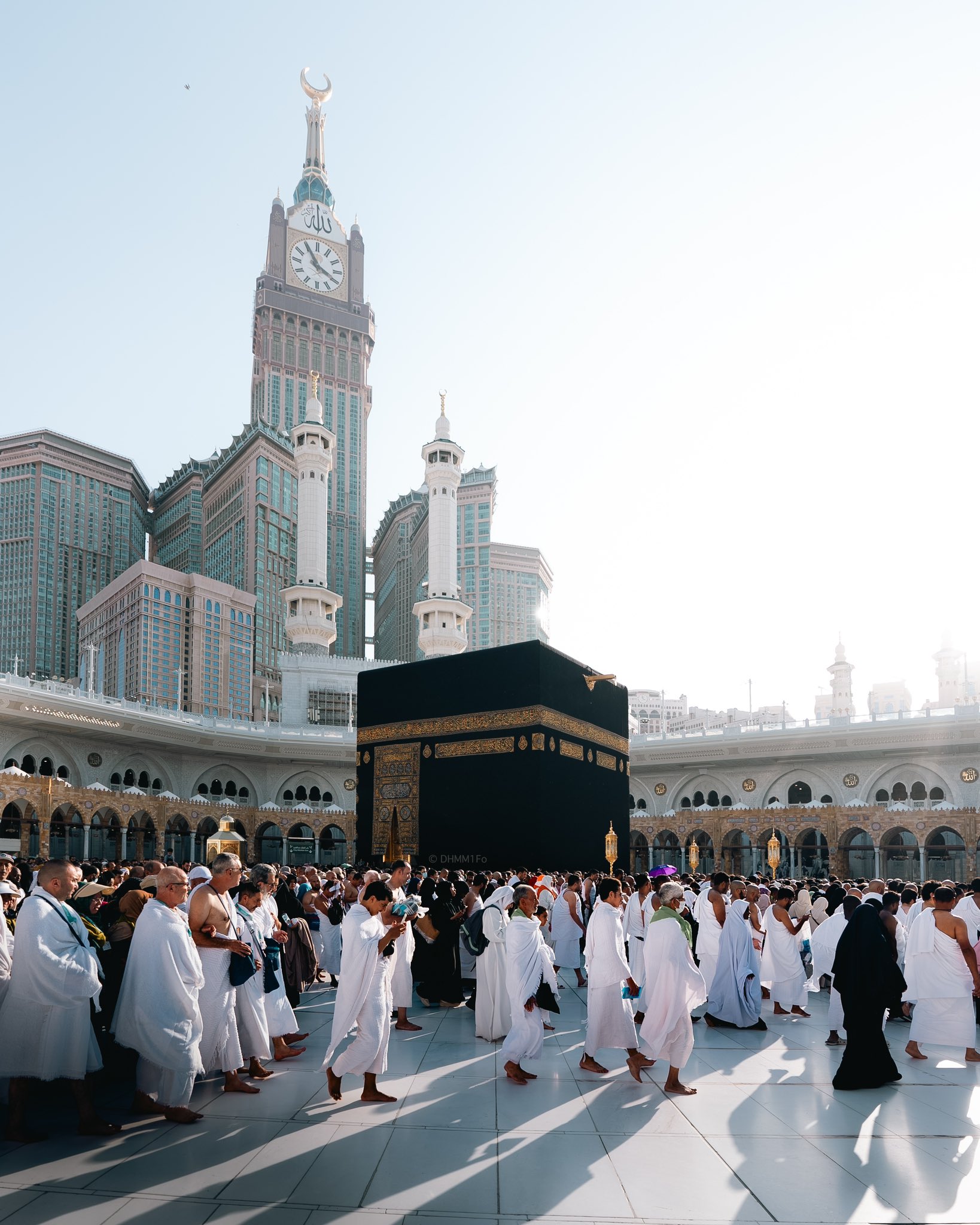 Umrah group arriving at the Makkah Clock Tower hotels above Masjid al-Haram