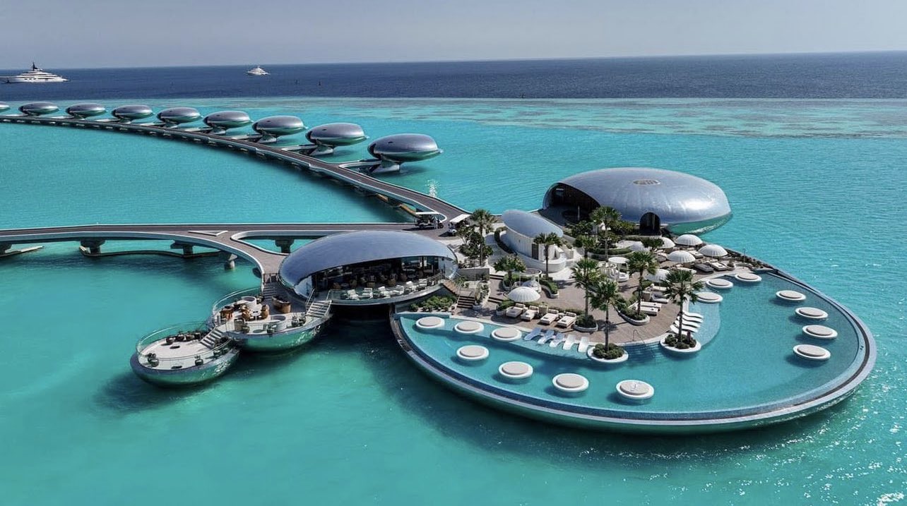 Shebara orb villas above Red Sea coral reef